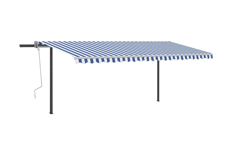 Markis med stolpar automatiskt infällbar 5x3 m blå och vit - Blå - Terrassmarkis - Markiser - Balkongmarkis