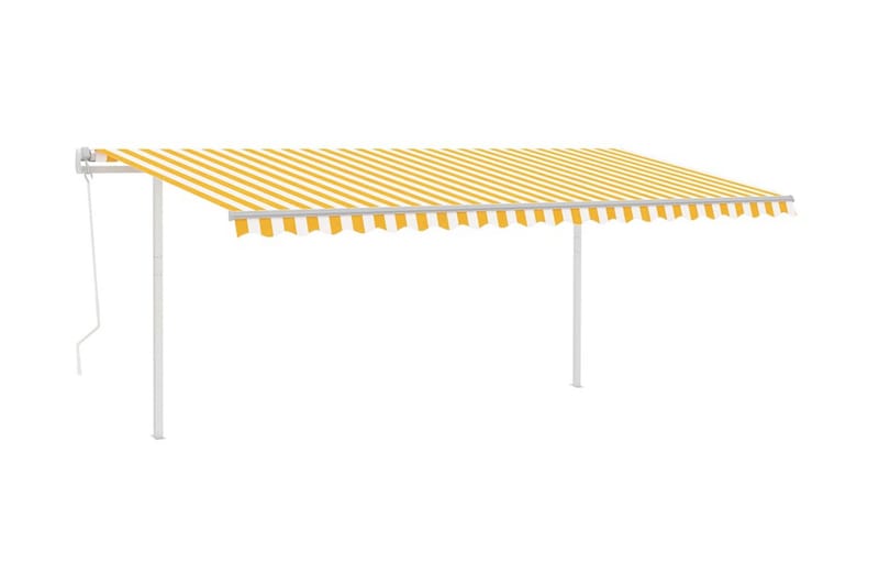 Markis med stolpar automatiskt infällbar 5x3 m gul och vit - Gul - Balkongmarkis - Markiser - Terrassmarkis