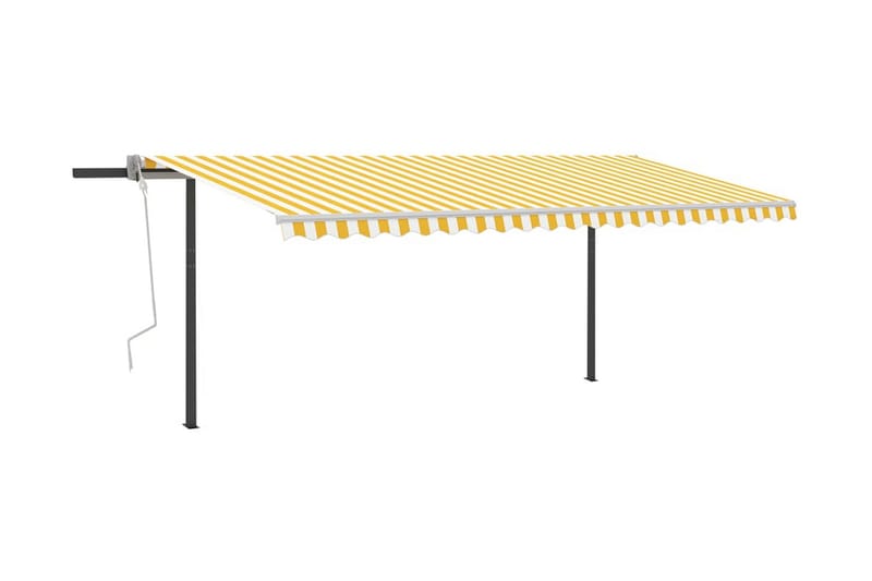Markis med stolpar automatiskt infällbar 5x3 m gul och vit - Gul - Terrassmarkis - Markiser - Balkongmarkis