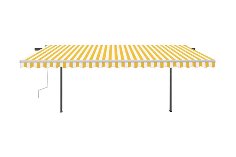 Markis med stolpar automatiskt infällbar 5x3 m gul och vit - Gul - Balkongmarkis - Markiser - Terrassmarkis