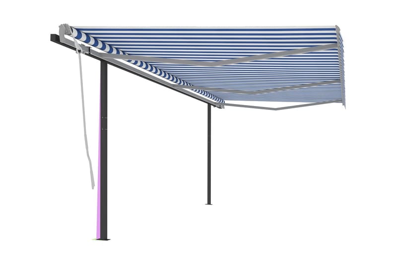 Markis med stolpar automatiskt infällbar 6x3,5 m blå och vit - Blå - Balkongmarkis - Markiser - Terrassmarkis