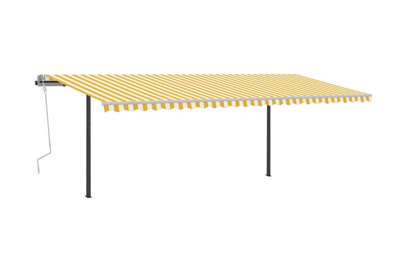 Markis med stolpar automatiskt infällbar 6x3 m gul och vit - Gul - Balkongmarkis - Markiser - Terrassmarkis