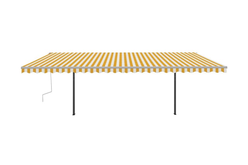 Markis med stolpar automatiskt infällbar 6x3 m gul och vit - Gul - Balkongmarkis - Markiser - Terrassmarkis