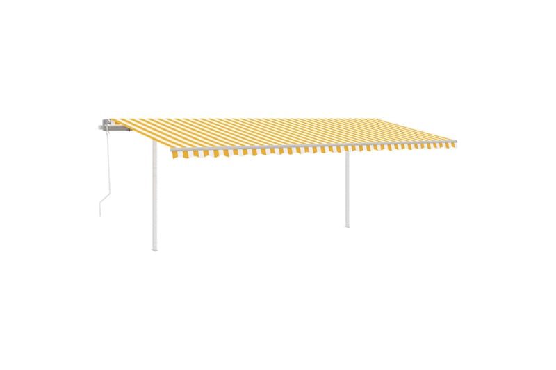 Markis med stolpar automatiskt infällbar 6x3 m gul/vit - Gul - Balkongmarkis - Markiser - Terrassmarkis