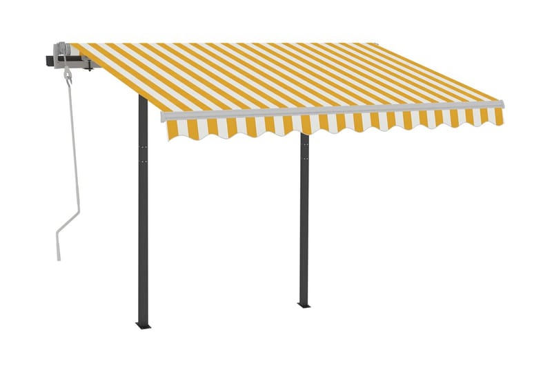 Markis med stolpar manuellt infällbar 3x2,5 m gul och vit - Gul - Balkongmarkis - Markiser - Terrassmarkis