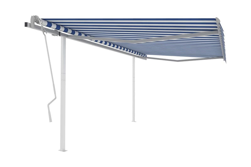 Markis med stolpar manuellt infällbar 4,5x3 m blå och vit - Blå - Balkongmarkis - Markiser - Terrassmarkis