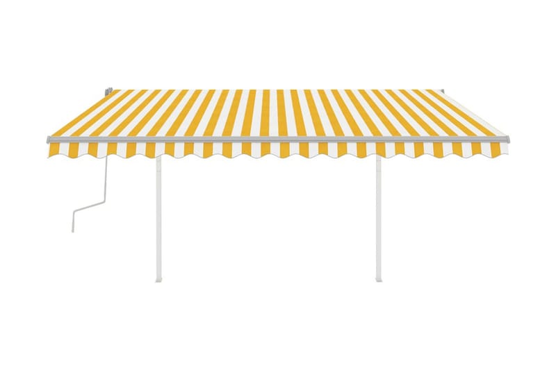 Markis med stolpar manuellt infällbar 4,5x3 m gul och vit - Gul - Balkongmarkis - Markiser - Terrassmarkis