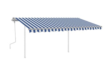 Markis med stolpar manuellt infällbar 4x3 m blå och vit