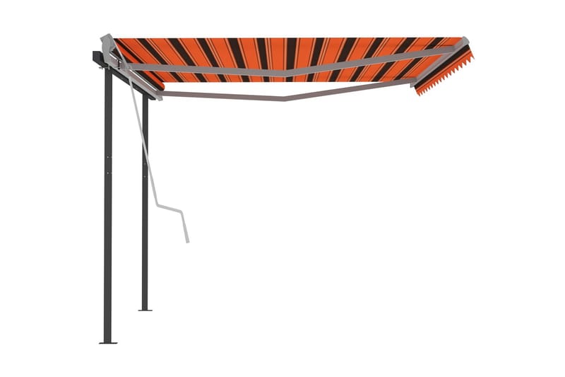 Markis med stolpar manuellt infällbar 4x3 m orange och brun - Orange - Balkongmarkis - Markiser - Terrassmarkis