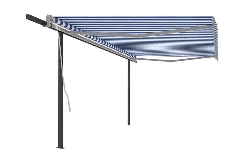 Markis med stolpar manuellt infällbar 5x3 m blå och vit - Blå - Balkongmarkis - Markiser - Terrassmarkis