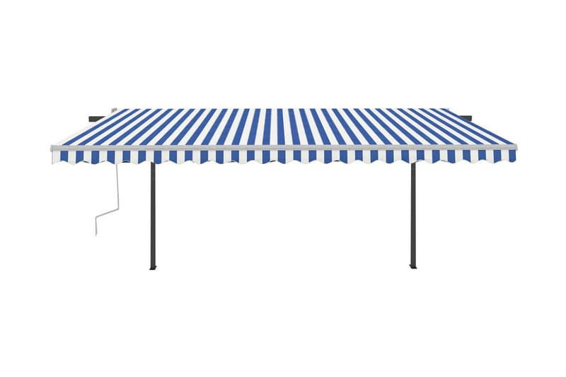 Markis med stolpar manuellt infällbar 5x3 m blå och vit - Blå - Balkongmarkis - Markiser - Terrassmarkis