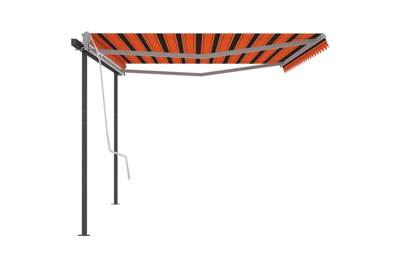 Markis med stolpar manuellt infällbar 5x3 m orange och brun - Orange - Balkongmarkis - Markiser - Terrassmarkis