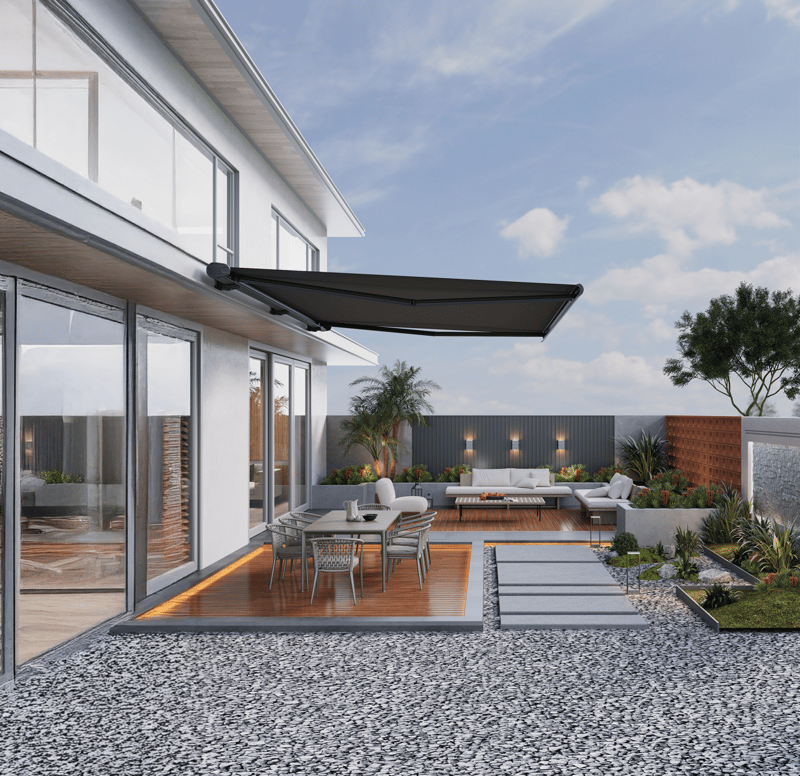 Terrassmarkis helkassett 4x3m | Motor & fjärrkontroll | Mörkgrå - Utemöbler - Solskydd - Markiser - Balkongmarkis