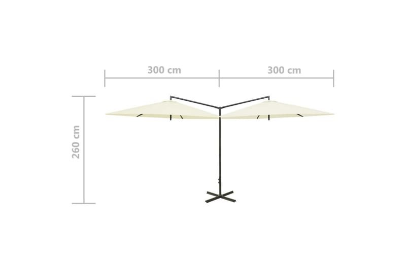 Dubbelt parasoll med stålstång sandfärgat 600 cm - Beige - Parasoll