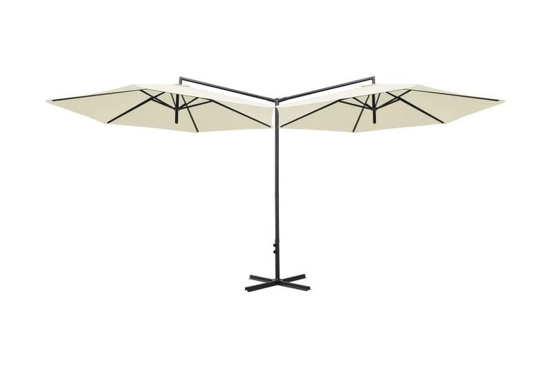 Dubbelt parasoll med stålstång sandfärgat 600 cm - Beige - Utemöbler - Solskydd - Parasoll