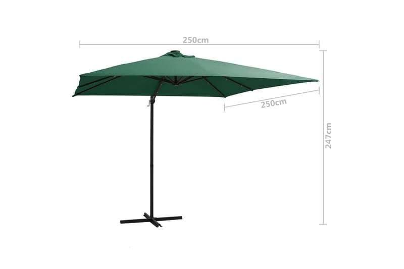 Frihängande parasoll med LED och stålstång 250x250 cm grön - Grön - Hängparasoll & frihängande parasoll