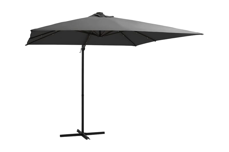 Frihängande parasoll med LED och stålstång 250x250 cm antrac - Grå - Hängparasoll & frihängande parasoll