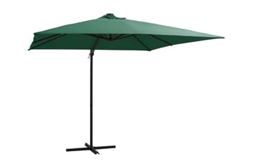 Frihängande parasoll med LED och stålstång 250x250 cm grön