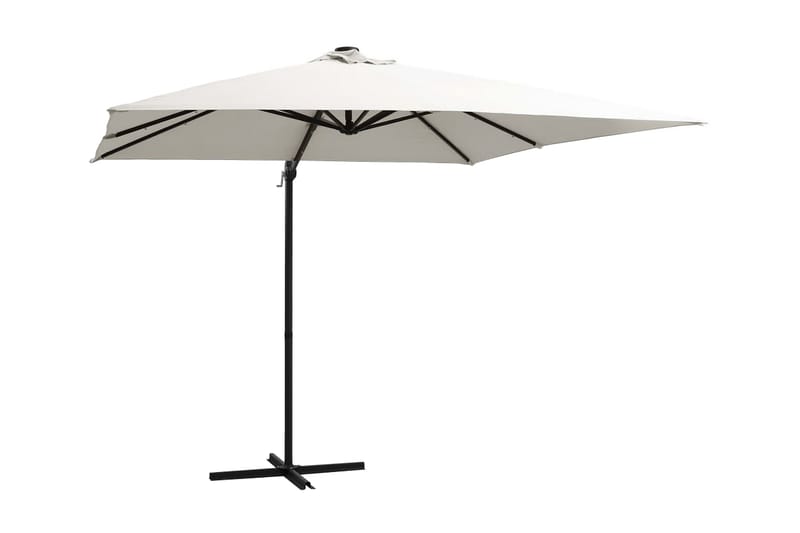 Frihängande parasoll med LED och stålstång 250x250 cm sand - Vit - Hängparasoll & frihängande parasoll