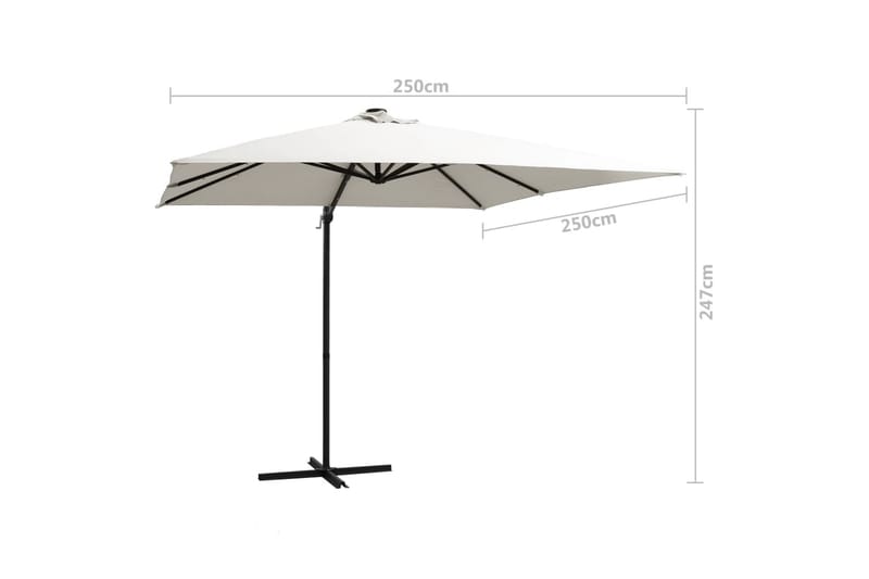 Frihängande parasoll med LED och stålstång 250x250 cm sand - Vit - Hängparasoll & frihängande parasoll