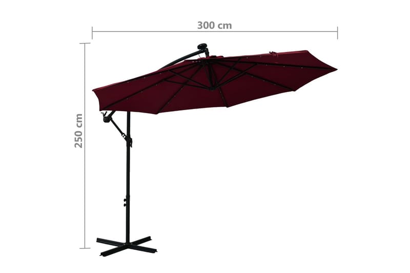 Frihängande parasoll med LED och stålstång vinröd - Röd - Hängparasoll & frihängande parasoll