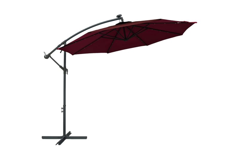 Frihängande parasoll med LED och stålstång vinröd - Röd - Hängparasoll & frihängande parasoll