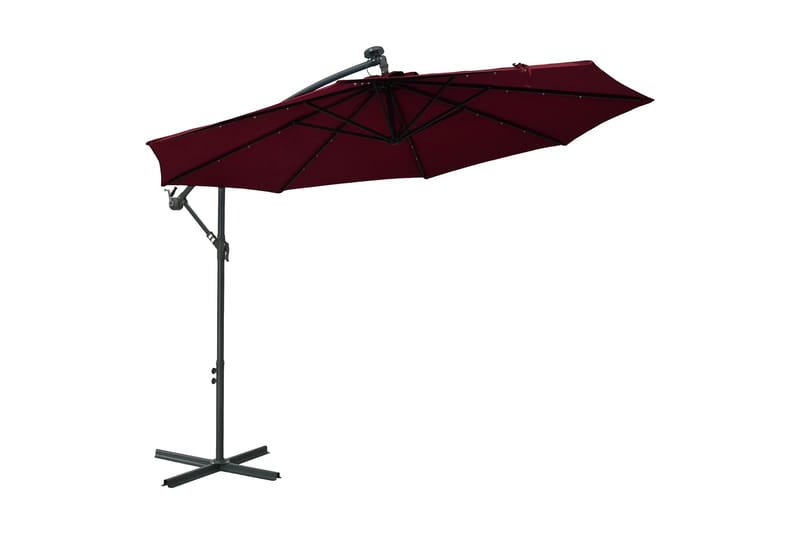 Frihängande parasoll med LED och stålstång vinröd - Röd - Hängparasoll & frihängande parasoll