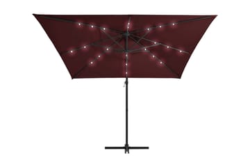 Frihängande parasoll med LED vinröd 250x250 cm