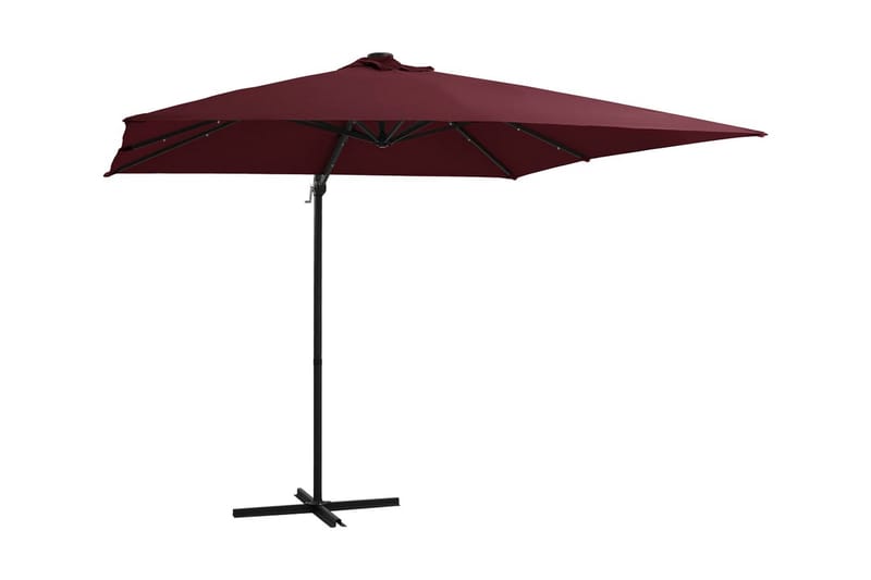 Frihängande parasoll med LED vinröd 250x250 cm - Vinröd - Utemöbler - Solskydd - Parasoll - Hängparasoll & frihängande parasoll