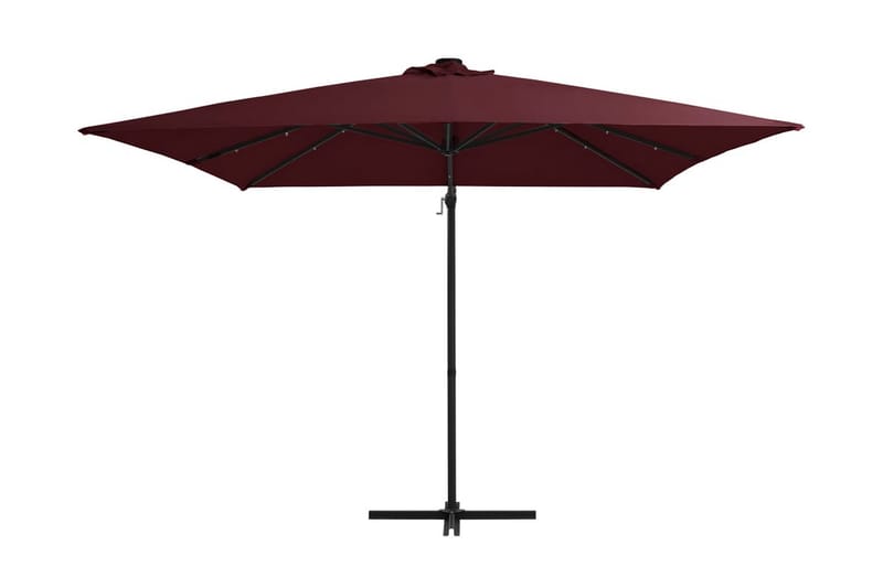 Frihängande parasoll med LED vinröd 250x250 cm - Vinröd - Utemöbler - Solskydd - Parasoll - Hängparasoll & frihängande parasoll