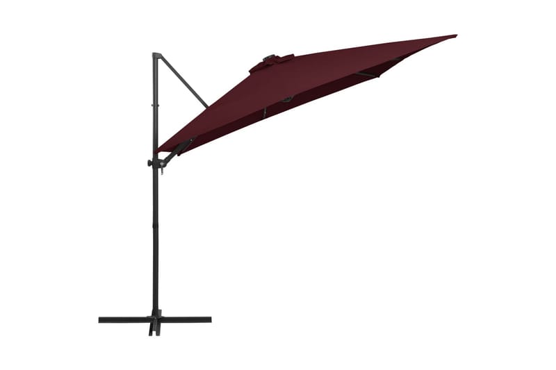 Frihängande parasoll med LED vinröd 250x250 cm - Vinröd - Utemöbler - Solskydd - Parasoll - Hängparasoll & frihängande parasoll