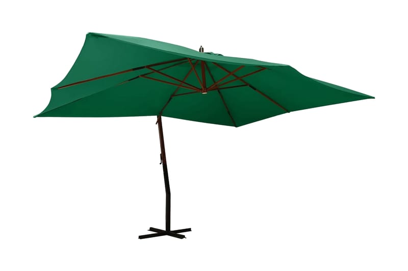 Frihängande parasoll med trästång 400x300 cm grön - Grön - Utemöbler - Solskydd - Parasoll - Hängparasoll & frihängande parasoll