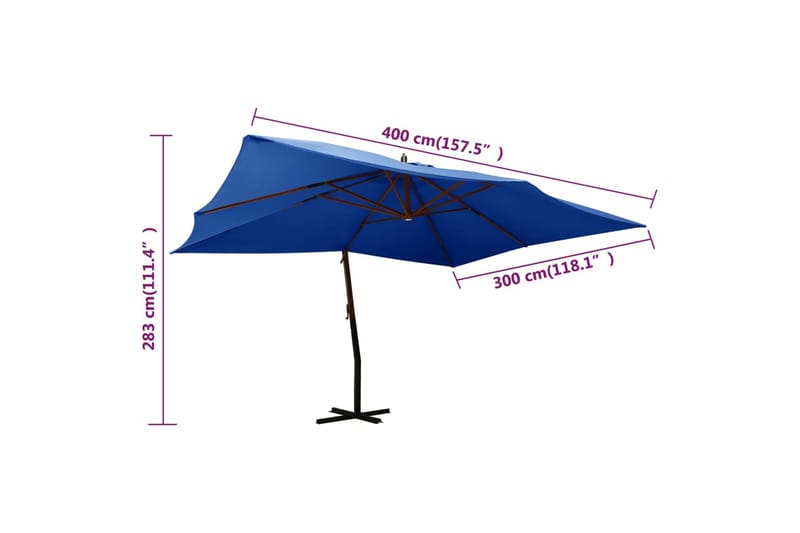 Frihängande parasoll med trästång 400x300 cm azurblå - Azurblå - Hängparasoll & frihängande parasoll