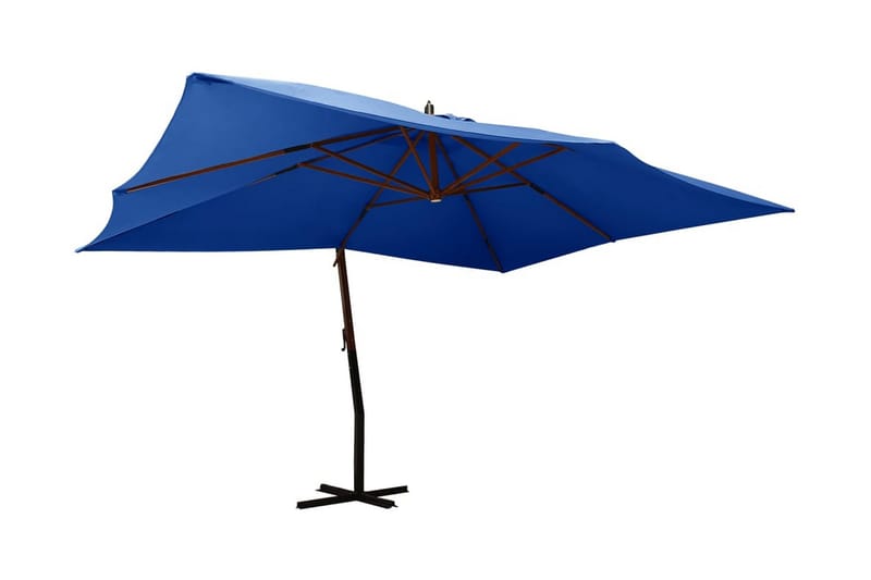 Frihängande parasoll med trästång 400x300 cm azurblå - Azurblå - Utemöbler - Solskydd - Parasoll - Hängparasoll & frihängande parasoll