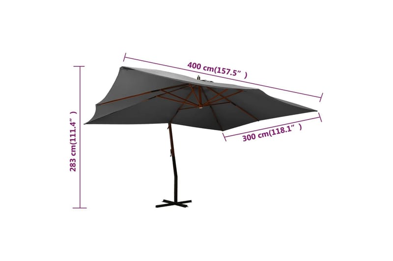Frihängande parasoll med trästång 400x300 cm antracit - Antracit - Hängparasoll & frihängande parasoll