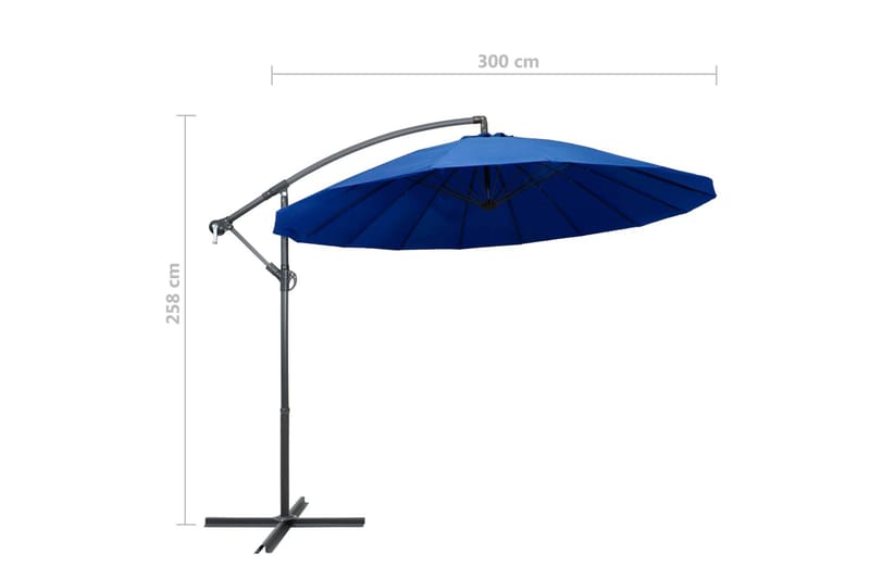 Hängande parasoll blå 3 m aluminiumstång - Blå - Hängparasoll & frihängande parasoll