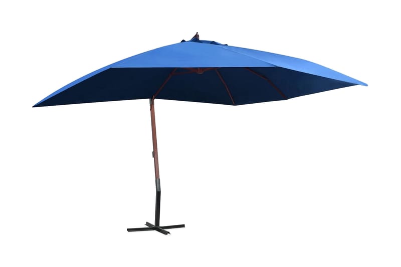 Hängande parasoll med trästång 400x300 cm blå - Blå - Hängparasoll & frihängande parasoll