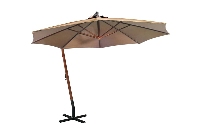 Hängande parasoll med stolpe taupe 3,5x2,9 massivt granträ - Taupe - Utemöbler - Solskydd - Parasoll - Hängparasoll & frihängande parasoll