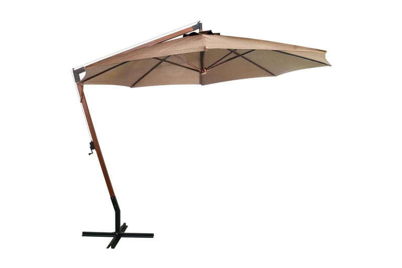 Hängande parasoll med stolpe taupe 3,5x2,9 massivt granträ - Taupe - Hängparasoll & frihängande parasoll