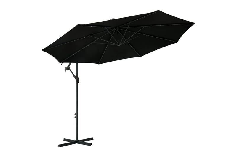 Frihängande parasoll med LED och stålstång 300 cm svart - Svart - Hängparasoll & frihängande parasoll