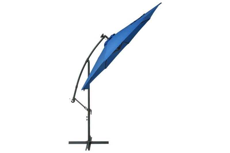 Frihängande parasoll med LED och stålstång 300 cm azur - Blå - Utemöbler - Solskydd - Parasoll - Hängparasoll & frihängande parasoll