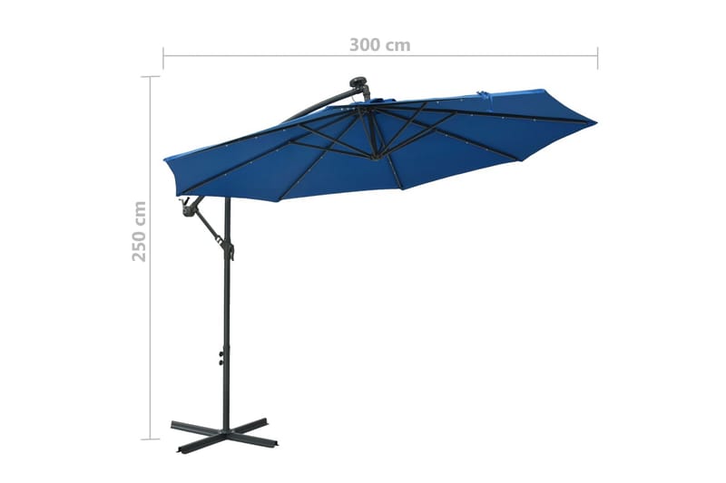 Frihängande parasoll med LED och stålstång 300 cm azur - Blå - Utemöbler - Solskydd - Parasoll - Hängparasoll & frihängande parasoll