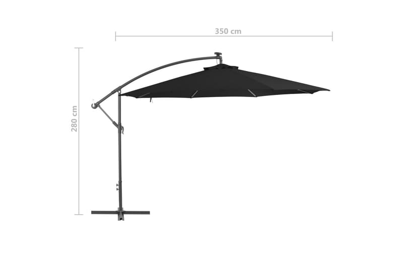 Frihängande parasoll med aluminiumstång 350 cm svart - Svart - Hängparasoll & frihängande parasoll