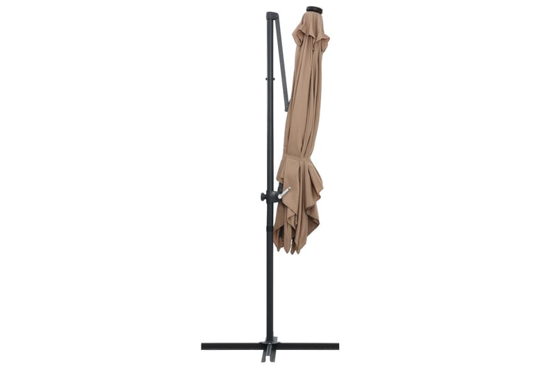 Frihängande parasoll med LED och stålstång 250x250 cm taupe - Brun - Utemöbler - Solskydd - Parasoll - Hängparasoll & frihängande parasoll