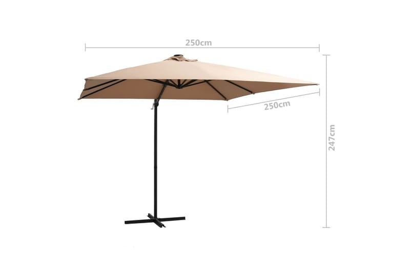 Frihängande parasoll med LED och stålstång 250x250 cm taupe - Brun - Utemöbler - Solskydd - Parasoll - Hängparasoll & frihängande parasoll