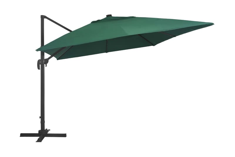 Frihängande parasoll med aluminiumstång & LED 400x300 cm grö - Grön - Utemöbler - Solskydd - Parasoll - Hängparasoll & frihängande parasoll