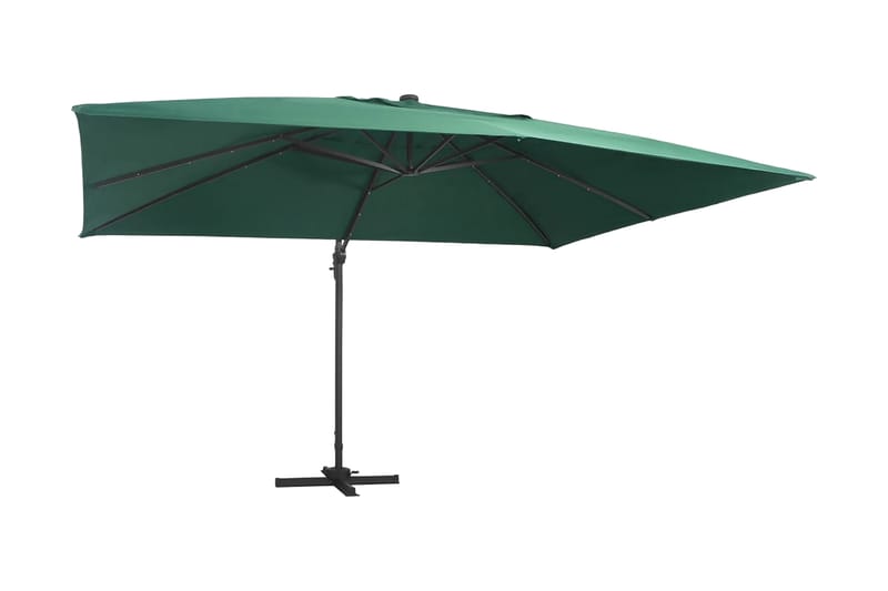 Frihängande parasoll med aluminiumstång & LED 400x300 cm grö - Grön - Utemöbler - Solskydd - Parasoll - Hängparasoll & frihängande parasoll