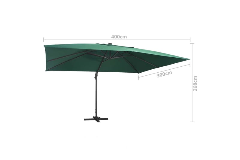 Frihängande parasoll med aluminiumstång & LED 400x300 cm grö - Grön - Utemöbler - Solskydd - Parasoll - Hängparasoll & frihängande parasoll