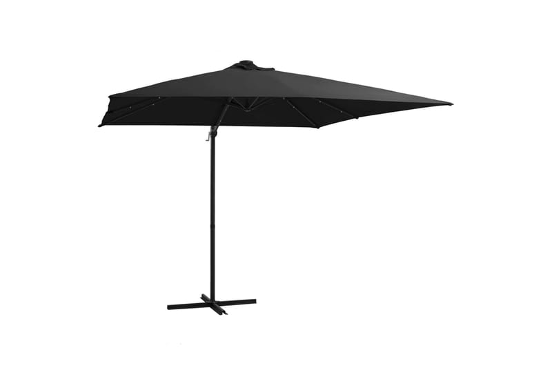 Frihängande parasoll med LED och stålstång 250x250 cm svart - Svart - Utemöbler - Solskydd - Parasoll - Hängparasoll & frihängande parasoll
