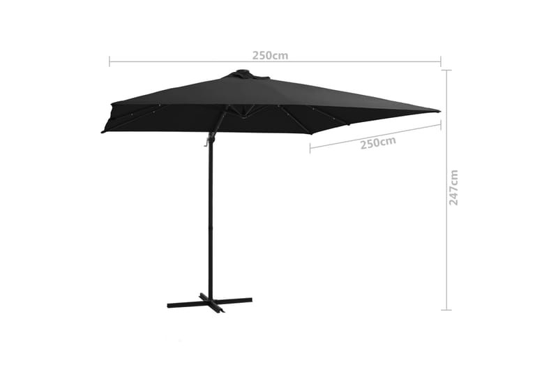 Frihängande parasoll med LED och stålstång 250x250 cm svart - Svart - Utemöbler - Solskydd - Parasoll - Hängparasoll & frihängande parasoll